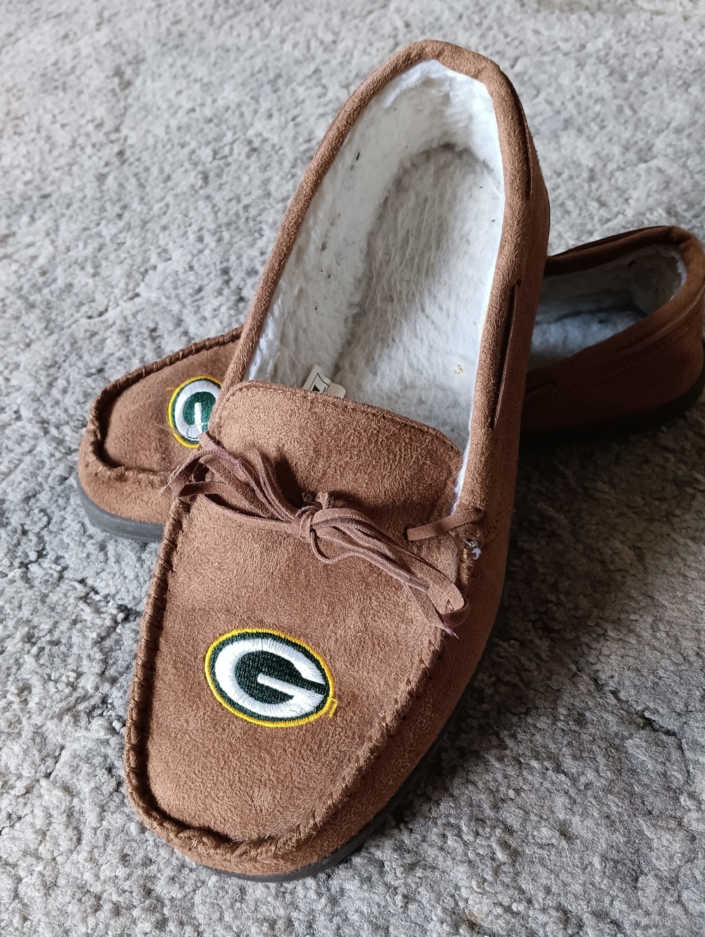 💚💛 Green Bay Packers Mens Slippers Moccasins Faux Leather Medium NFL 9 10